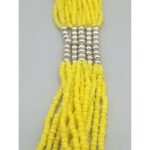 Multi-Strand Necklace Yellow Seed Bead Silver Tubes and Balls - Picture 4 of 6
